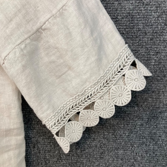 Terzo Millennio Linen Top Small Lace Trim Elastic Neckline Beige - Picture 2 of 8